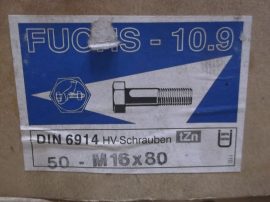 M16x80 mm hatlapfejű részmenetes nagyfeszültségű tüzihorganyzott HV csavar, 10.9, 215 Ft/db, DIN6914, Fuchs