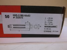 HILTI HHD-S M8/40x83, 332075, HHD-S fémdübel üreges falhoz, gazdaságos lemezhorgony hatlapfejű csavarral, 17 db/csomag, bruttó 150.- Ft/db. 