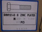   M20x130 hatlapfejű részmenetes csavar, 8.8, horganyzott, 200 Ft/db, DIN931