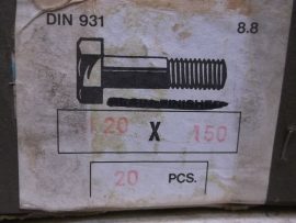 M20x150 hatlapfejű részmenetes csavar, 8.8, horganyzott, 235 Ft/db, DIN931, KEF