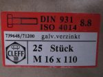   M16x110 hatlapfejű részmenetes csavar, 8.8, horganyzott, 105 Ft/db, DIN931, Cleff