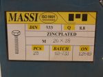   M20x35 hatlapfejű tövig menetes csavar, 8.8, horganyzott, 70 Ft/db, DIN933-8.8, Massi