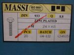   M24x65 hatlapfejű tövig menetes csavar, 8.8, horganyzott, 170 Ft/db, DIN933-8.8, Massi