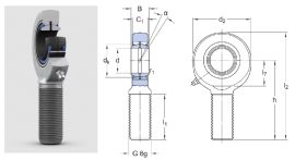 SAL 45 ES-2RS SKF Rod End, Rúdvég, Karbantartást igénylő, kétoldalt tömített gömbcsukló, gömbszem külsőmenetes szárral, 45 mm tengelyfurat, M 45x3 balmenetes külső menet, 