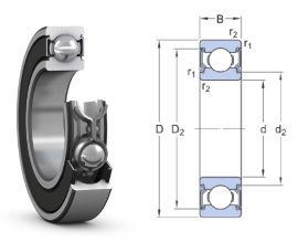 W 6002 2RS1/W64 SKF 15x32x9 mm, Kétoldalt zárt, egysoros mélyhornyú golyóscsapágy, gumi (NBR) súrlódó tömítés a csapágy mindkét oldalán, és szilárd olajjal töltve 