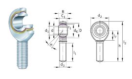 PM-5A ALINABAL Rod end (SPM5, CMR5, POSB5, ARE5) Gömbcsukló, gömbszem, szemes rúdvég, 7,9385 mm (5/16") furattal, 5/16"-24 külső jobbmenetes szárral, PTFE fészekben szinterezett bronz golyóval