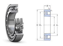 1307 K SKF 35x80x21 mm, nyitott kétsoros önbeállós golyóscsapágy, acélkosárral, és kúpos tengelyfurattal.