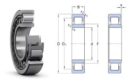 NU 308 SNR, 40x90x23 mm, Egysoros hengergörgős csapágy, acélkosárral, és mindkét irányba elmozduló belső gyűrűvel