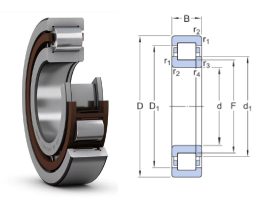 NUP 2305 URB, 25x62x24 mm, Egysoros hengergörgős csapágy acélkosárral, egyoldalon peremes belső gyűrűvel, és belső támasztó P gyűrűvel