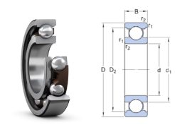 6203 ETN9 SKF 17x40x12 mm, mindkét oldalt nyitott egysoros mélyhornyú golyóscsapágy, poliamid kosárral.