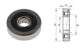 LR 607 2RSR-HLC-D-0-10 INA, 7x22x6 mm, Egysoros mélyhornyú golyóscsapágy, gumi (NBR) súrlódó tömítés a csapágy mindkét oldalán, és domború külső palást