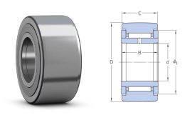 NATR 5 PPA INA (NATD, MCYRR) 16x5x11/12 mm, Tartógörgő támasztógörgő, (járom típusú nyomhenger) karimás gyűrűkkel, domború külső palásttal, beépített tömítési és utánkenési funkcióval 