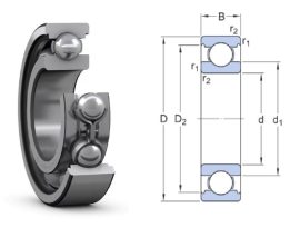 XLS 3-3/4 (400629, XLJ 3-3/4, XLS 60K) CBF, 95.25x133.35x19.05 mm, 3.3/4"x5.1/4"x3/4" Kétoldalt nyitott, egysoros mélyhornyú golyóscsapágy, acélkosárral