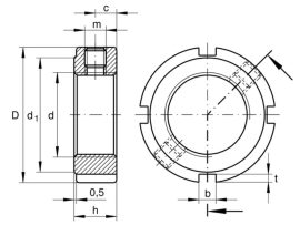 ZM 25 INA, 25x38x12 mm, M25X1,5, precíziós tengelyanya rögzítőcsappal, Ellenanya metrikus menettel, 