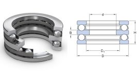 52207 ZKL 30x62x34mm, kétsoros axiális golyóscsapágy, támcsapágy, Double direction thrust ball bearing