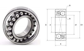 1308 GPZ 40x90x23 mm, nyitott kétsoros önbeállós golyóscsapágy, acélkosárral, és hengeres tengelyfurattal