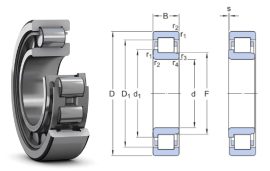 NJ 203 SKF, 17x40x12 mm, Egysoros hengergörgős csapágy, acélkosárral, és egyoldalon peremes belső gyűrűvel