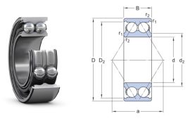 3306 ATN9 SKF 30x72x30,2 mm, Kétsoros nyitott ferde hatásvonalú golyóscsapágy poliamid kosárral. Érintkezési szög: 30°