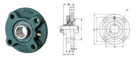 UCFC 204 (FYC 20 TF, YAR 204+FYC 504) LDK 20x100x28,3/33,3 mm, Y-csapágyegység kerek, 4 csavarfuratos fekvő öntvényházzal, és 20 mm furatátmérőjű hernyócsavaros csapággyal