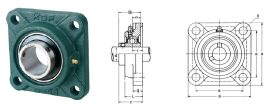 UCF 203 KBF 17x86x33,3, Y-csapágyegység négyszögletes, 4 csavarfuratos fekvő öntvényházzal, és 17 mm furatátmérőjű hernyócsavaros csapággyal