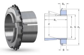 H 215 komplett Neutral, 65x43x98 mm /M75x2, Adapterhüvely kupos tengelyfuratú csapágyakhoz, szorítóhüvely, feszítőhüvely KM hornyos anyával és MB biztosító alátéttel, metrikus méret, Kúp= 1:12