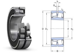 BS2-2215-2RSK/VT143 SKF, 75x130x38 mm, Beálló görgőscsapágy kúpos furattal, beépített tömítéssel és utánkenési funkciókkal, LGEP2 nyomásálló zsírral (-20...+110 ℃)