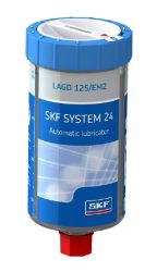 LAGD 125/EM2 SKF, csapágyzsír, 125 ml-es SYSTEM 24 gázhajtású egypontos automata olajozó, LGEM 2 nagy viszkozitású csapágyzsírral töltve, alacsony fordulatszámokhoz, nagy terhelésekhez és vibrációkhoz