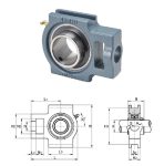   UCT 209 (TU 509+YAR 209, UC209+TU509, RTUEY 45) LDK, 45x162x46 mm, Y-csapágyegység, feszítőcsapágyház egység 45 mm furatátmérőjű hernyócsavaros csapággyal