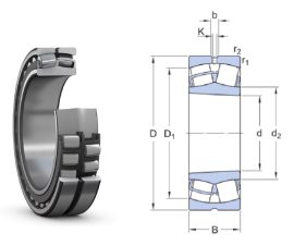 24128 CCK30/W33 SKF,140x225x85 mm, Kétsoros önbeállós hordógörgős csapágy, külső paláston olajzófuratokkal és horonnyal, kúpos tengelyfurattal, és acélkosárral, 