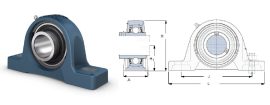 MP 80 RR (1085-80G + MP11 ház, SYN 517 + YAJ 217/80, UCP) Y-csapágyegység 2 csavarfuratos álló öntvényházzal, és 80 mm furatátmérőjű hernyócsavaros csapággyal