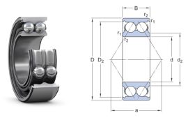 3212 C ZKL 60x110x36,5 mm, nyitott kétsoros ferde hatásvonalú golyóscsapágy, Hatásszög Hatásszög 30 °