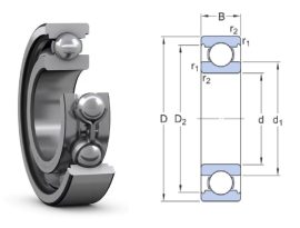 6006 AKE 30x55x13 mm, mindkét oldalt nyitott egysoros mélyhornyú golyóscsapágy, 