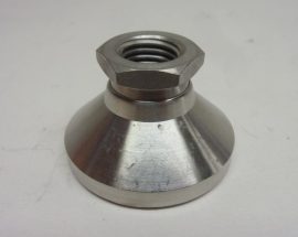 KIPP K0395.316 rozsdamentes géptalp, gömbcsuklós felsőrésszel, csuklós talp, 50mm átmérő, Magasság: 34 mm, M16 menettel, 