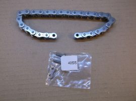 TYC rozsdamentes acél lánc, 356 mm hosszú, zárószemmel, egysoros rozsdamentes görgőslánc, ANSI 40SS (304)