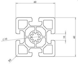 60x60x625 mm Bosch Rexroth Alumínium profil, gépépítő és installációs profil, I10 Aluprofil, Heavy széria, 10 mm-es núttal, 3842990350, ALPB10 6060, S1106060S, P60N10S, strut profile, 