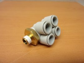 SMC KQ2ZD12-02AS pneumatikus push-in gyorscsatlakozós 4-es elosztó, R1/4" külső kúpos menettel, 12mm csövekhez, szegmensenként forgatható SMC KQ2ZD12-02AS pneumatikus push-in gyorscsatlakozós 4-es elosztó, R1/4" külső kúpos menettel, 12mm csövekhez, szegmensenként forgatható