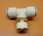   SMC KQ2T12-04S pneumatikus push-in gyorscsatlakozós T-elosztó, R1/2" külső kúpos menettel, 12mm csövekhez