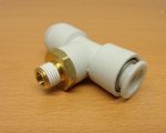   SMC KQ2T10-01S pneumatikus push-in gyorscsatlakozós T-elosztó, R1/8" külső kúpos menettel, 10mm csövekhez, 