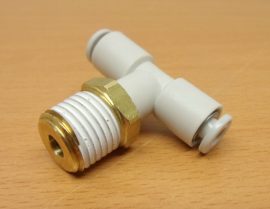 SMC KQ2T04-02S pneumatikus push-in gyorscsatlakozós T-elosztó, R1/4" külső kúpos menettel, 4mm csövekhez, SMC KQ2T04-02S pneumatikus push-in gyorscsatlakozós T-elosztó, R1/4" külső kúpos menettel, 4mm csövekhez,