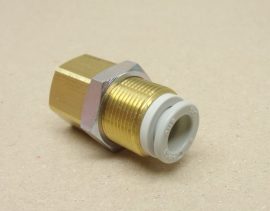 SMC KQ2E08-02 pneumatikus falonátvezető push-in fém gyorscsatlakozó, 8mm csőhöz, R1/4" kúpos belső menettel, sárgaréz, SMC KQ2E08-02 pneumatikus falonátvezető push-in fém gyorscsatlakozó, 8mm csőhöz, R1/4" kúpos belső menettel, sárgaréz,