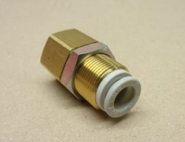 SMC KQ2E08-03 pneumatikus falonátvezető push-in fém csatlakozó, 8mm csőhöz, R3/8" kúpos belső menettel, sárgaréz, SMC KQ2E08-03 pneumatikus falonátvezető push-in fém csatlakozó, 8mm csőhöz, R3/8" kúpos belső menettel, sárgaréz,