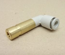 SMC KQ2L06-10, pneumatikus 90°-os cső-cső csatlakozó, 10mm-es réz csőcsonkkal és 6mm-es push-in gyorscsatlakozóval, 