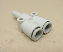 SMC KQ2U08-99A, pneumatikus push-in gyorscsatlakozós Y-elosztó, 8mm csőcsonk, 8mm gyorscsatlakozók, 