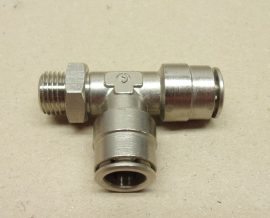 Camozzi 6442 10-1/4, pneumatikus fém T-csatlakozó, 2db. 10mm-es push-in gyorscsatlakozóval, G1/4" külső menettel, (Norgren 102681028)