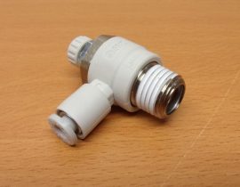 SMC AS2201F-02-04S, Fojtó-visszacsapó, áramlásszabályozó szelep, 4mm 90° push in gyorscsatlakozóval, 