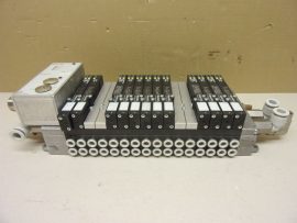Aventics (Bosch Rexroth) R480226963, 16 modulos pneumatikus szeleptömb, szelep terminál, szelepsziget, 9 mágnesszeleppel, és profibus DP RMV-DP/F modullal, HF03/HF02 sorozat, 7x 0820055501, 0820055601, 0820055101, 14x 1825504875, 1827030166,
