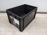   Haier Euro tárolóláda, zárt műanyag rekesz, 40x60x31cm, 65 literes Eurobox, fekete, sima aljzat kívül-belül, zárt markolatokkal, kisebb sérülésekkel, bruttó 2500.- Ft/db., 3 darab/csomag, 