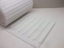 INTRALOX Series 900 modulszalag, modul rendszerű élelmiszeripari szállítószalag, műanyag futószalag, fehér Polietilén, 406mm x 4,02m, flush grid felület, 50x35/76x35mm modulokból, 