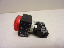 Siemens 3SB3204-6AA20, Sima lencsés 22 mm-es Jelzőlámpa modul piros búrával, izzó nélkül, 3SB3400-1A, Ba9s lámpatartó modullal, 