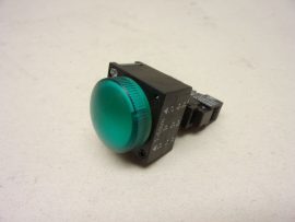 Siemens 3SB3204-6AA40, Sima lencsés 22 mm-es Jelzőlámpa modul zöld búrával, 24V 2W izzóval, 3SB3400-1A, Ba9s lámpatartó modullal, 